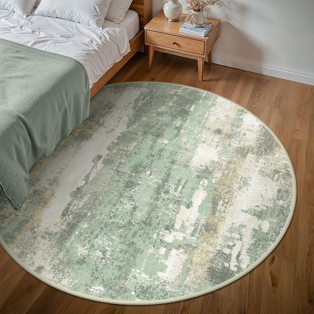 BEIMO 8FT Green Abstract Round Area Rug, Washable Non-Slip for Bedroom
