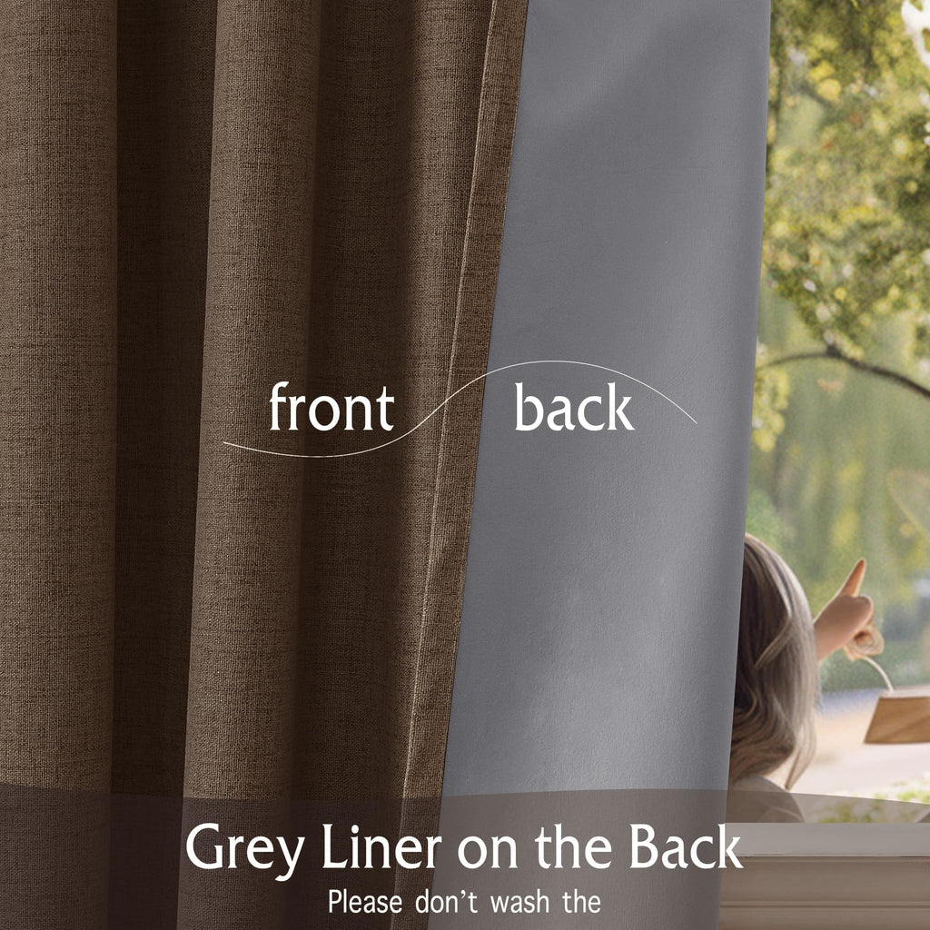 RYB HOME Brown 100% Blackout Linen Curtains 72 Inch Long for Bedroom