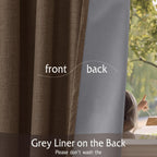 RYB HOME Brown 100% Blackout Linen Curtains 72 Inch Long for Bedroom