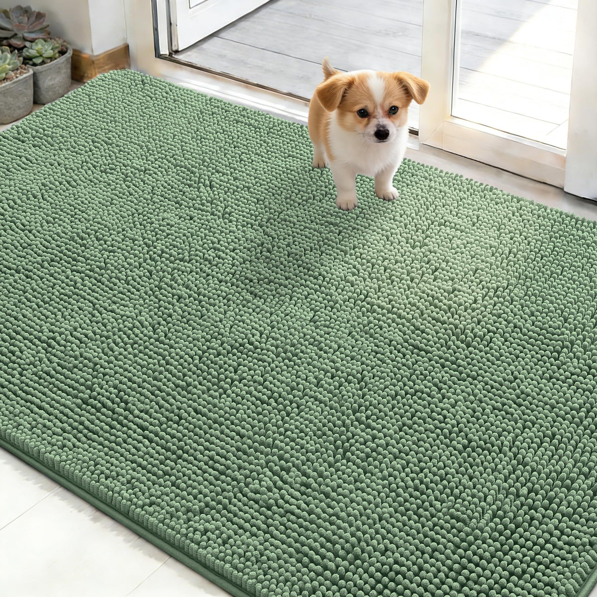 OLANLY Dog Door Mat for Muddy Paws 50x30, Super Absorbent Chenille Mud Mat