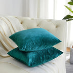 GIGIZAZA Décor Throw Couch Pillow Covers,Set of 2 Sofa Cushion Teal Peacock Green Pillow Covers,20 x 20 Pillow Velvet Cushion Covers