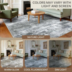 Area Rugs 8x10 for Living Room Bedroom, Modern Abstract Machine Washable Rug, Large Soft Low Pile Floor Carpet with Non Slip Backing for Dining Room, Silver Grey