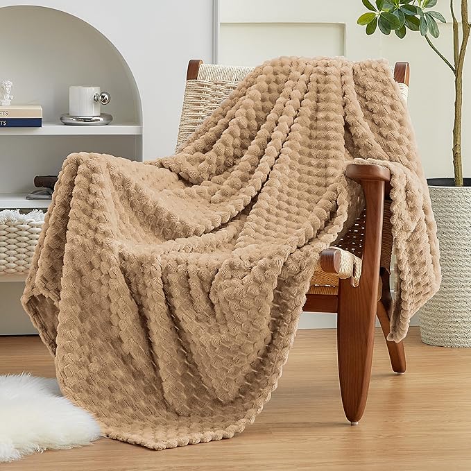 EXQ Home Fleece Blanket Twin Size for Couch or Bed - 3D Imitation Turtle Shell Jacquard Decorative Blankets - Cozy Soft Lightweight Fuzzy Flannel Blanket Suitable for All Seasons(60"×80",Brown)