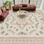 Hazo Haus Cute Rugs for Bedroom Girls - Pink Living Room Rugs 8X10, Dining Room Table, Washable Pastel Flower Insect Print Whimsical Décor