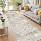Long Bathroom Rugs Runner - Washable Runner Rugs for Hallway 2x10, Ultra-Thin Soft Kitchen Carpet Runner, Anti Slip Backing Runner Rugs for Entrance, Bedroom, Living Room(2'x10', Grey/Rust)