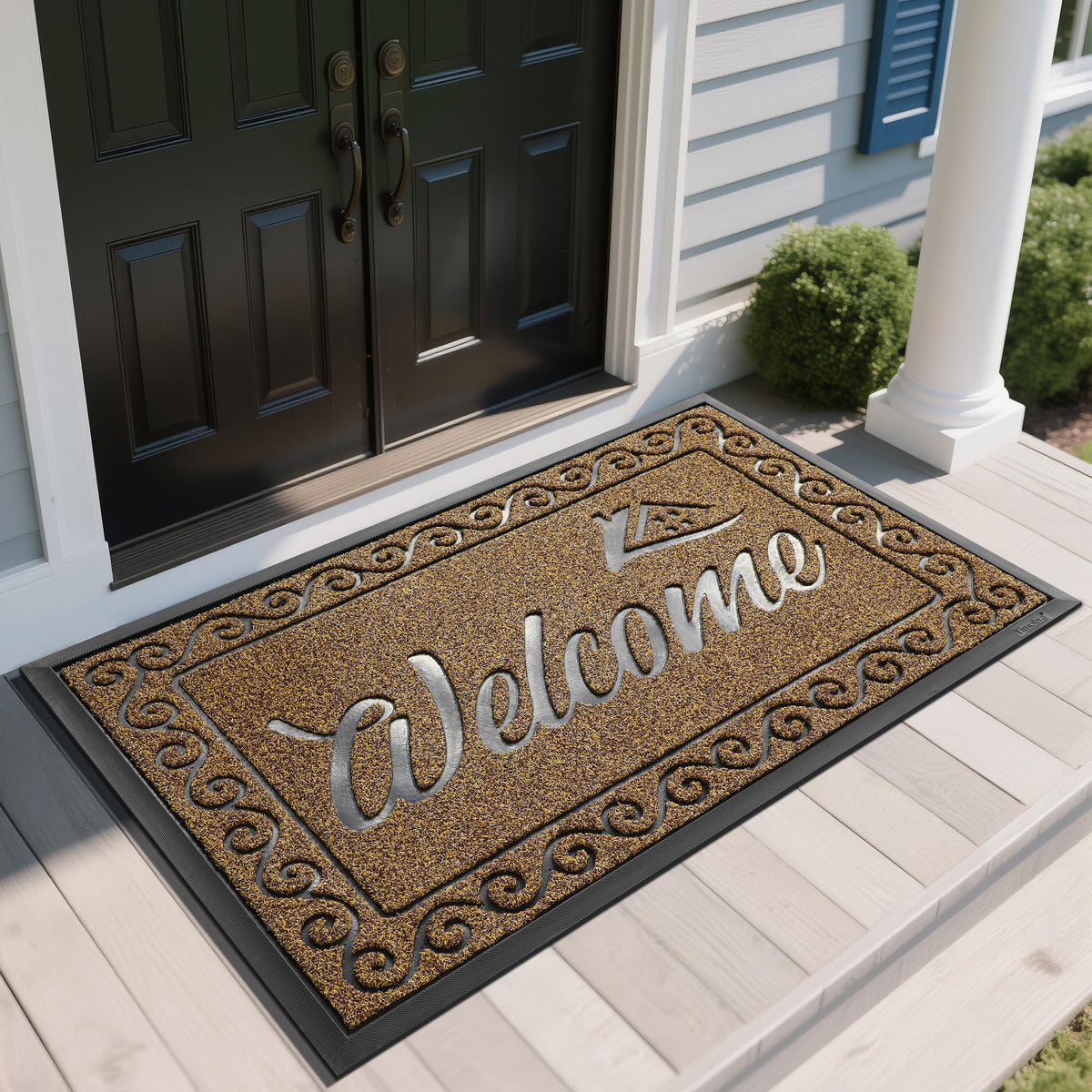Yimobra Welcome Mat, Heavy Duty Sturdy Door Mats for Home Entrance Outdoor Indoor, Front Doormat for Outside Patio Floor Entry Porch Garage Office, Waterproof, Low Profile, 60 x 36, Black Grey