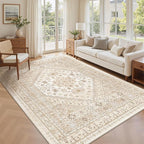 zesthome 7x9 Area Rug, Super Soft Washable Rugs for Living Room, Non-Slip Stain Resistant Vintage Rugs, Ultra-Thin Large Area Rugs (Cream/Beige,7'x9')