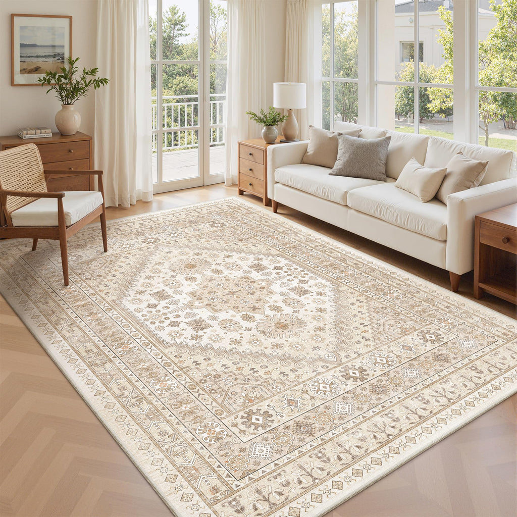 zesthome 6x9 Area Rugs for Living Room,Large Washable Rug,Beige