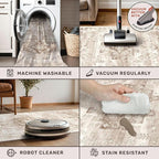 Hazo Haus Boho Bathroom Rug 2x5 Runner, Neutral Farmhouse Kitchen Rugs, Small Throw Runners for Laundry Room Bedroom, Vintage Floral Décor, Non-Slip Low-Pile Washable Stain Resistant Beige Latte