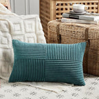 Fancy Homi 2 Packs Teal Lumbar Decorative Throw Pillow Covers 14x22 Inch for Living Room Couch Bed Sofa, Rustic Farmhouse Boho Home Decor, Soft Striped Corduroy Rectangle Accent Cushion Case 35x55 cm