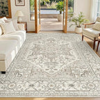 Madane 5x7 Area Rugs for Living Room, Stain Resistant Washable Rug, Non-Slip Backing Area Rug, Vintage Home Decor Rug for Bedroom (Beige/Brown, 5'x7')