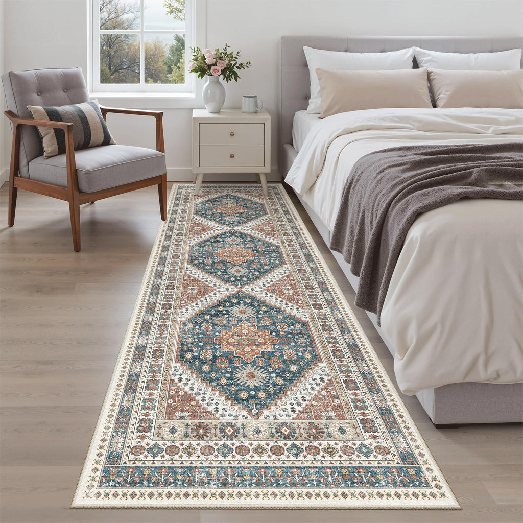 Madane Kitchen Runner 2'6''x8' Soft Rug Runners for Hallways, Navy Blue