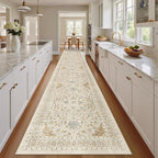 Madane Hallway Runner Rug 2'6''x14', Non Slip Vintage Runners for Hallways Washable Kitchen Rugs Soft Low Pile 2.5x14 ft Rug Runner for Laundry Room, Entryway and Bedroom, Beige/Blue