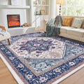 OPPODREAM Soft Area Rugs 6x9, Persian-Inspired Washable Rug, Blue & Red