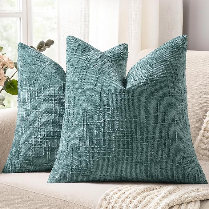 decorUhome Textured Chenille Throw Pillow Covers 26x26 Set of 2 Teal