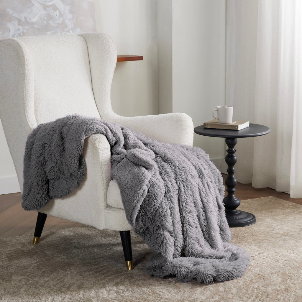 Bedsure GentleSoft Fluffy Grey Throw Blanket, Grey Decor Cozy Gifts for Women Men, Soft Sherpa Fleece Fuzzy Plush Thick Warm Faux Fur Throw Blanket for Couch Bed Sofa, Gray Gifts, 50x60