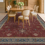 7x9 Dining Room Rugs for Under Table - Vintage Burgundy Boho Living Room Rug, Lightweight Washable Soft Floor Carpet,Southwestern Bed Room Décor Aesthetic