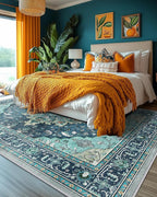 RELEANY Area Rugs 10'x12' Washable Non-Slip, Floral Vintage Distress Print Pattern Medallion Carpet for Living Room Bedroom Dining Room, Teal Green Lake Blue Turquoise