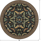 Hazo Haus Washable Black 6ft Round Area Rugs for Bedroom Beside Bed - Dark Unique Insect Print Circle Rug for Living Room, Dining Room, Vintage Nature Insect Design, Low Pile & Soft