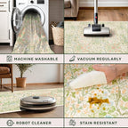Hazo Haus Non Slip Beige Green Bathroom Runner Rug - Long Runner Rugs 24 x 72 Washable Kitchen Floor Mat, Laundry Room Rug, Hallway Runner - Vintage Floral Design Décor (2x6 Beige Green)