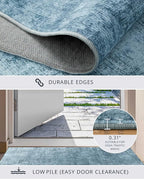 Latte&Fog 3x5 Entryway Rug Indoor, Modern Abstract Washable Area Rug, Boho Non Slip Low Pile Throw Carpet for Indoor Bedroom Bedside, Kitchen, Entry and Living Room - Blue