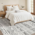 Nakagishi Area Rug Living Room Rugs: 6X9 Machine Washable Boho Large Neutral Farmhouse Stain Resistant Moroccan Indoor Floor Carpet for Bedroom Nursery Dorm Dining Room Home-Ivory Black