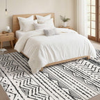 Nakagishi Area Rug Living Room Rugs: 6X9 Machine Washable Boho Large Neutral Farmhouse Stain Resistant Moroccan Indoor Floor Carpet for Bedroom Nursery Dorm Dining Room Home-Ivory Black