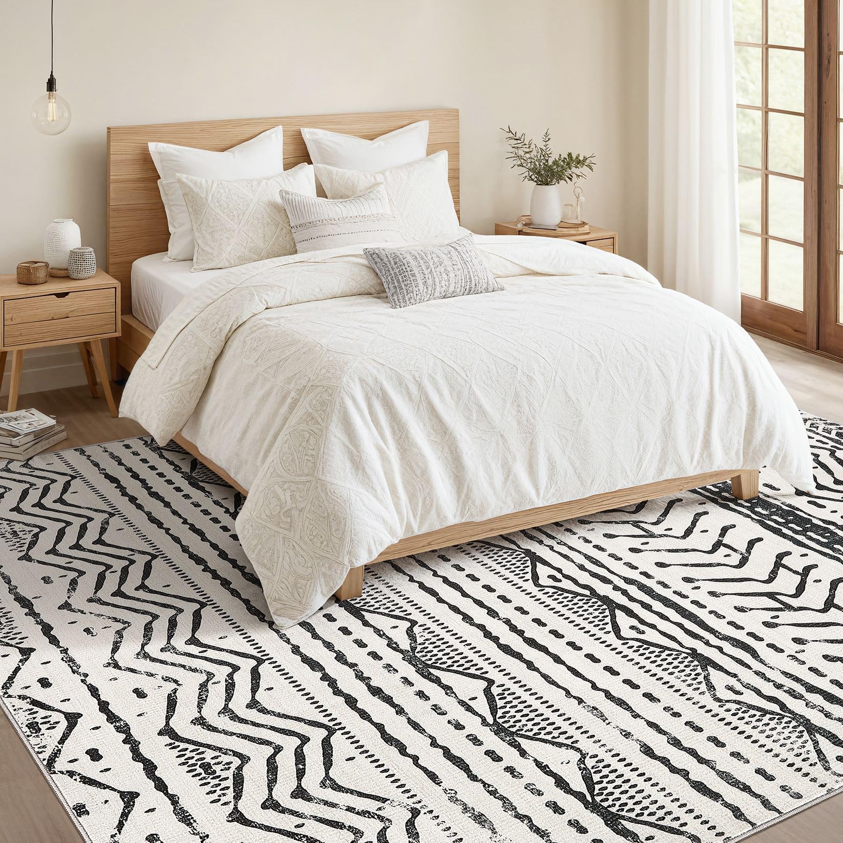 Nakagishi Black Rug Living Room Rugs: 10x14 Machine Washable Boho Large Neutral Modern Soft Moroccan Stain Resistant Indoor Floor Non Slip Accent Carpet for Bedroom Nursery Kids Playroom Office