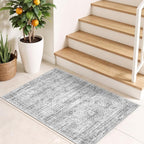 2x3 Washable Rug Runner for Bathroom, Soft Entryway Rug for Laundry Room, Kitchen, Vintage Abstract Hallway Runner for Bedroom, Anti-Slip Door Mat Indoor Entrance(2'x3', Grey/Ivory)