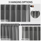 Nanspring Blazer Grey Curtain Linen Blend Light Filtering Back Tab Curtains 108 Inches Long, Semi Sheer Privacy Drapes for Living Room & Bedroom, 52x108 inch, 2 Panels