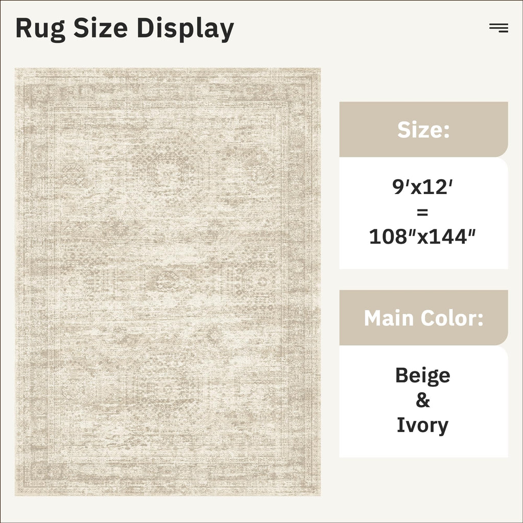 Soalmost 9x12 Area Rugs for Living Room Washable Rug Non-Slip Beige