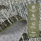 GarveeHome Modern Geometric Area Rug 5x7 Distressed Bordered Rug Washable Non Slip Floor Carpet Non Shedding Thin Rug, Soft Low Pile Rug, Contemporary Green Rug for Dining Room, Living Room