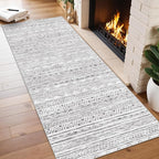 2x6 Washable Hallway Runner Rug - Moroccan Non-Slip Indoor Table Long Runners for Entryway Soft Low Pile Neutral Rugs for Kitchen Waterproof Geometric Carpet for Bedroom Bathroom Laundry 2x6 Grey