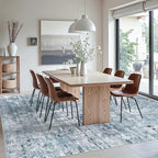 Soalmost Area Rug 10x12 Vintage Washable Living Room Large Carpet Non Slip Bedroom Indoor Office Dining Room Low Pile Thin Rug Blue/Grey
