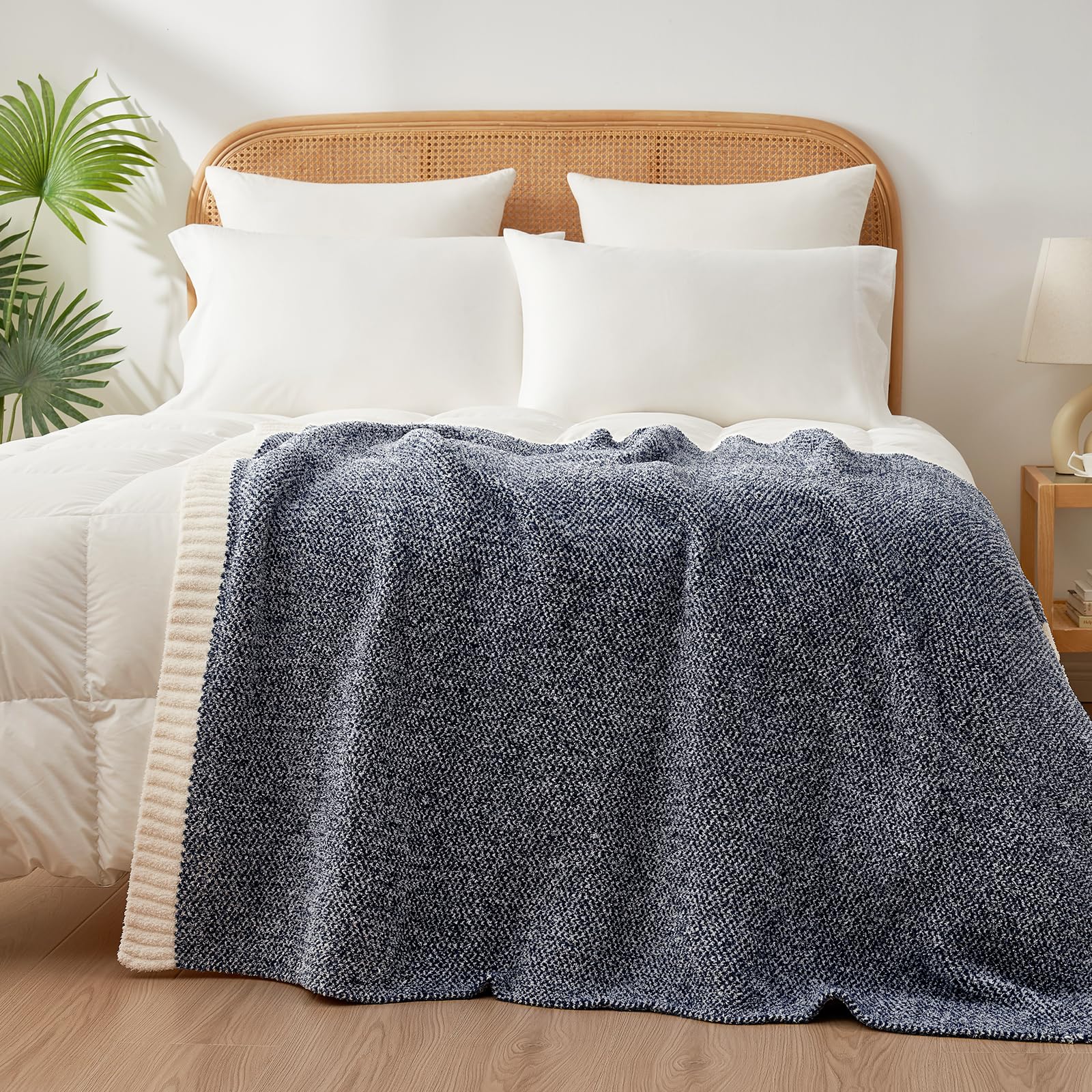 Snuggle Sac Heather Navy Throw Blanket for Couch, Super Soft Warm Microfiber Blankets Navy Blue, Cozy Knit Fuzzy Plush Lightweight Throws for Sofa, Bed, Heather Navy,50x60 inches