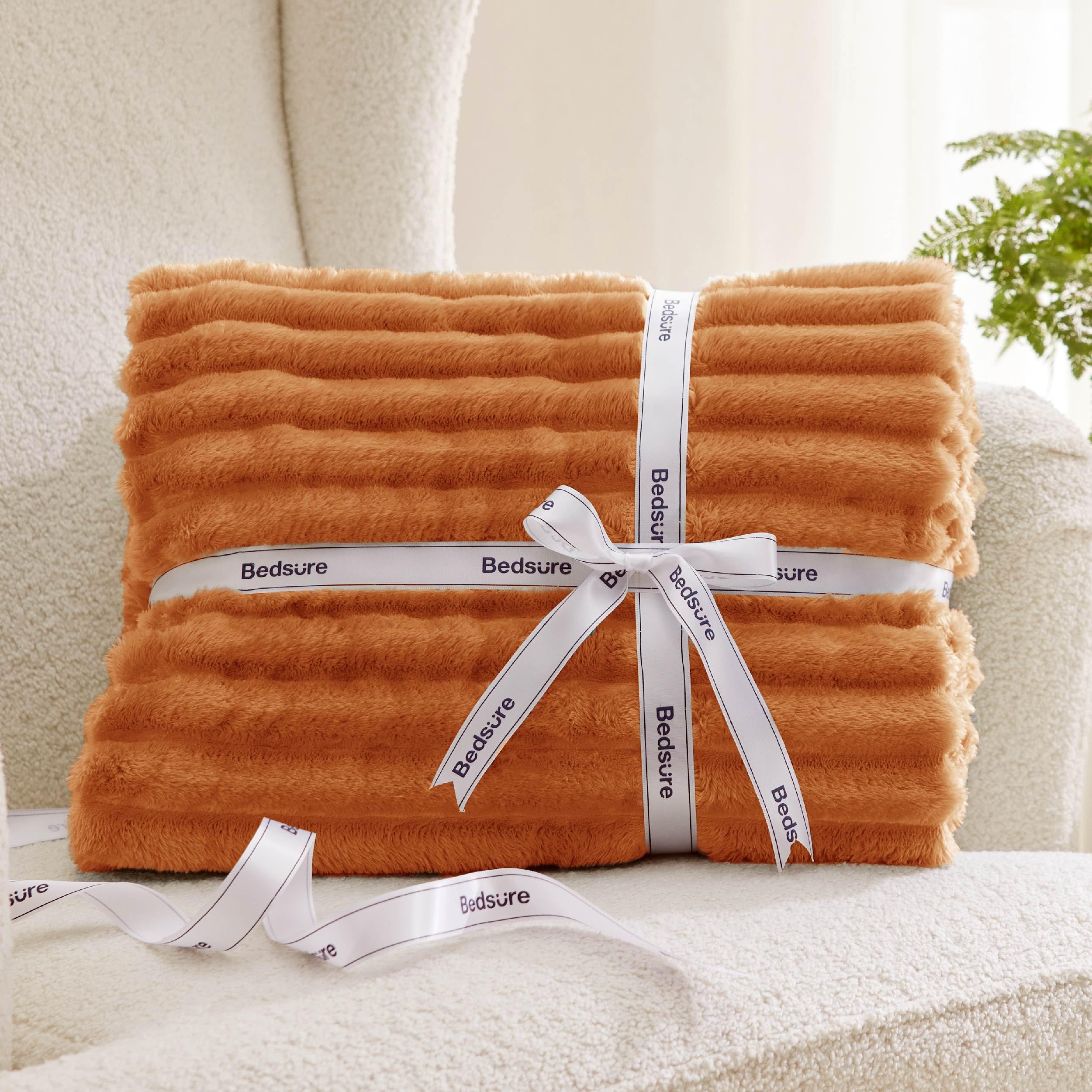 Bedsure Soft Full Size Fleece Blankets for Bed Orange 84"x90"