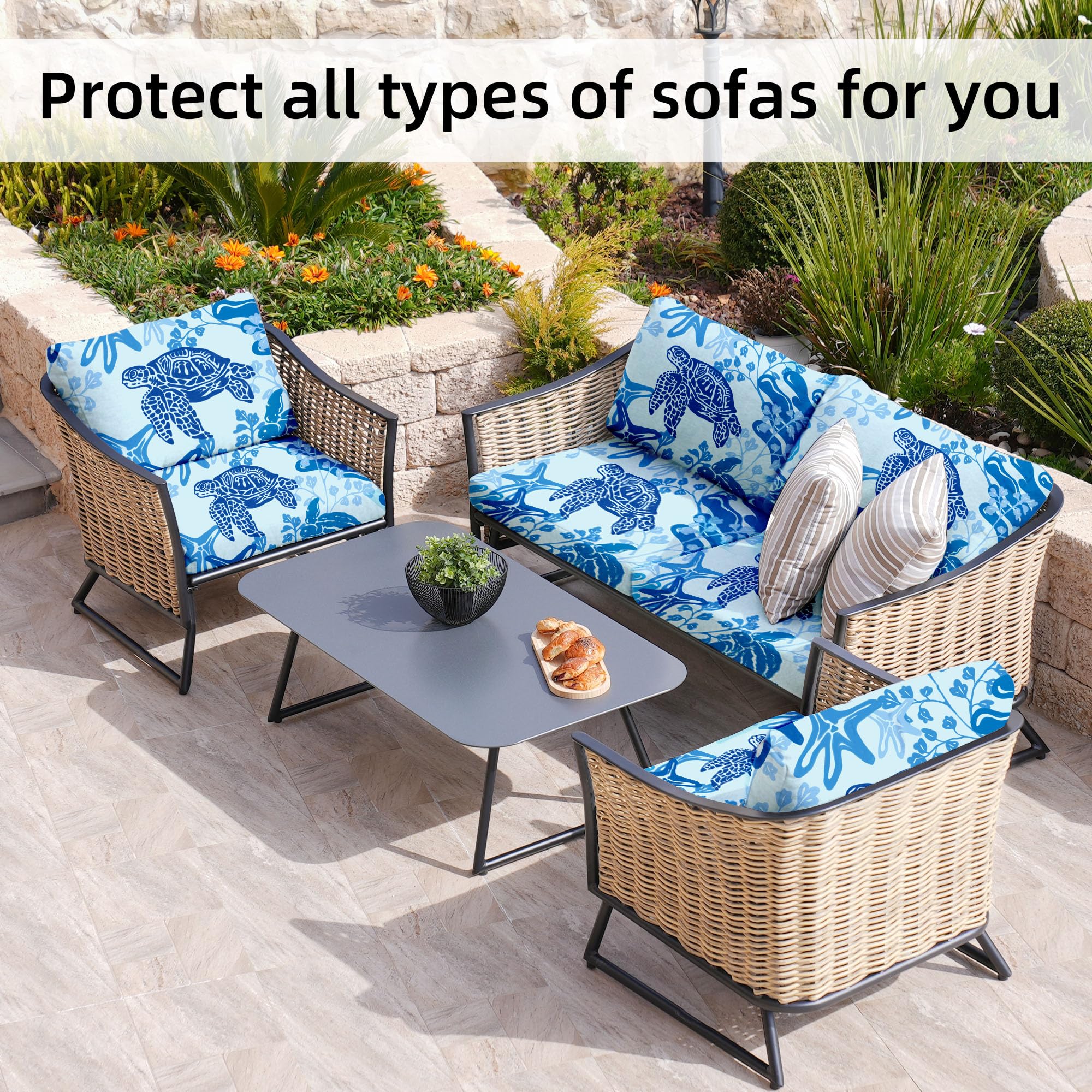 8 Piece Outdoor Cushion Covers, Patio Sofa Cushion Covers, Stretch Fit