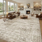 10x14 Area Rugs for Living Room, Non Slip Machine Washable Vintage Rugs, Low Pile Lightweight Large Rug for Bedroom, Dining Room, Home Office Brown