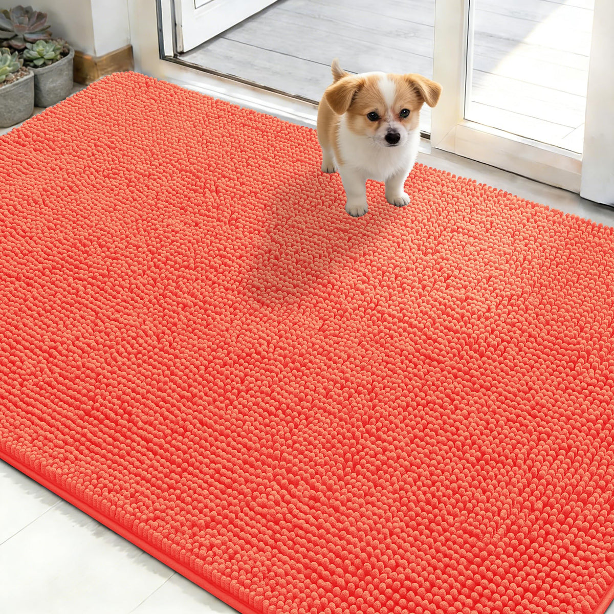 OLANLY Dog Door Mat for Muddy Paws 50x30, Super Absorbent Chenille Mud Mat