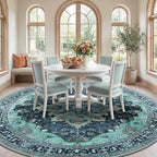 RELEANY Area Rugs 8ft Washable Non-Slip, Floral Vintage Distress Print Pattern Medallion Carpet for Living Room Bedroom Dining Room, Teal Green Lake Blue Turquoise
