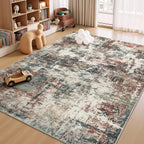 Rugflix 8x10 Area Rugs for Living Room, Washable Rust Brown Green Large Rug
