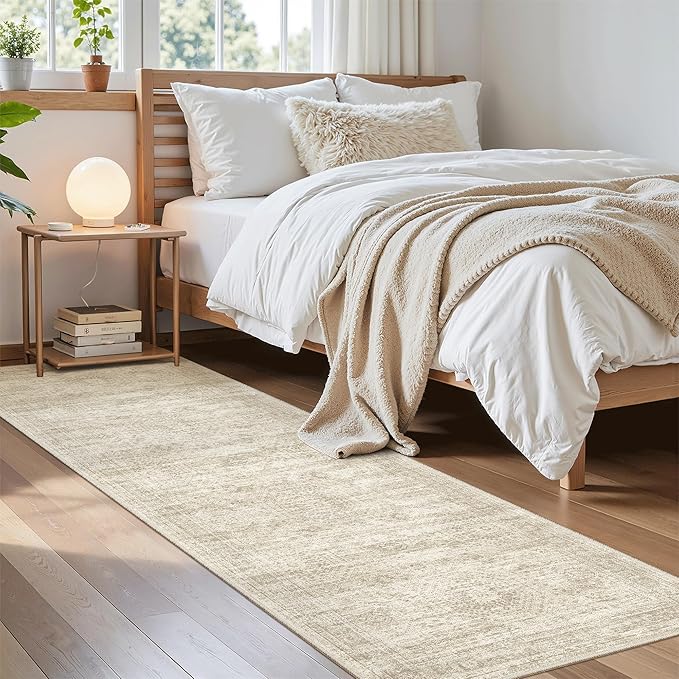 Soalmost Runner Rug 2x7 Washable Non-Slip Hallway Rugs for Kitchen Beige