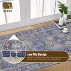Washable Area Rug 2'6'' x 8' Vintage Traditional Persian Mat - Foldable Distressed Non-Slip Machine Washable Carpet for Living Room Bedroom Kitchen Home Decor - Indigo and Gold