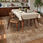 Washable Area Rug 8' x 10' Vintage Traditional Persian Mat - Foldable Distressed Non-Slip Machine Washable Carpet for Living Room Bedroom Kitchen Home Decor - Bronze and Ivory