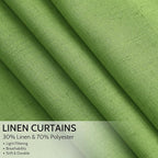 Extra Long Curtain Lime Green Morden Linen Blend Light Filtering Back Tab Curtains for Long Winodws 120 Inches Length, Semi Sheer Privacy Drapes for Living Room, 52x120 inch, 2 Panels