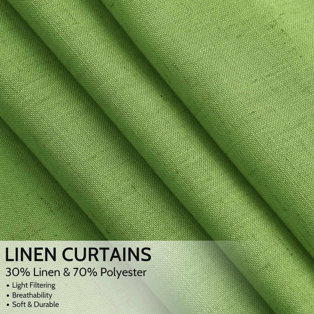 Nanspring Lime Green Linen Blend Light Filtering Back Tab Curtains 102 Inches Long, Semi Sheer Privacy Drapes for Living Room & Bedroom, 52x102 inch, 2 Panels