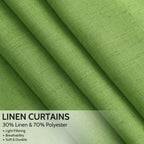 Nanspring Lime Green Linen Blend Light Filtering Back Tab Curtains 102 Inches Long, Semi Sheer Privacy Drapes for Living Room & Bedroom, 52x102 inch, 2 Panels