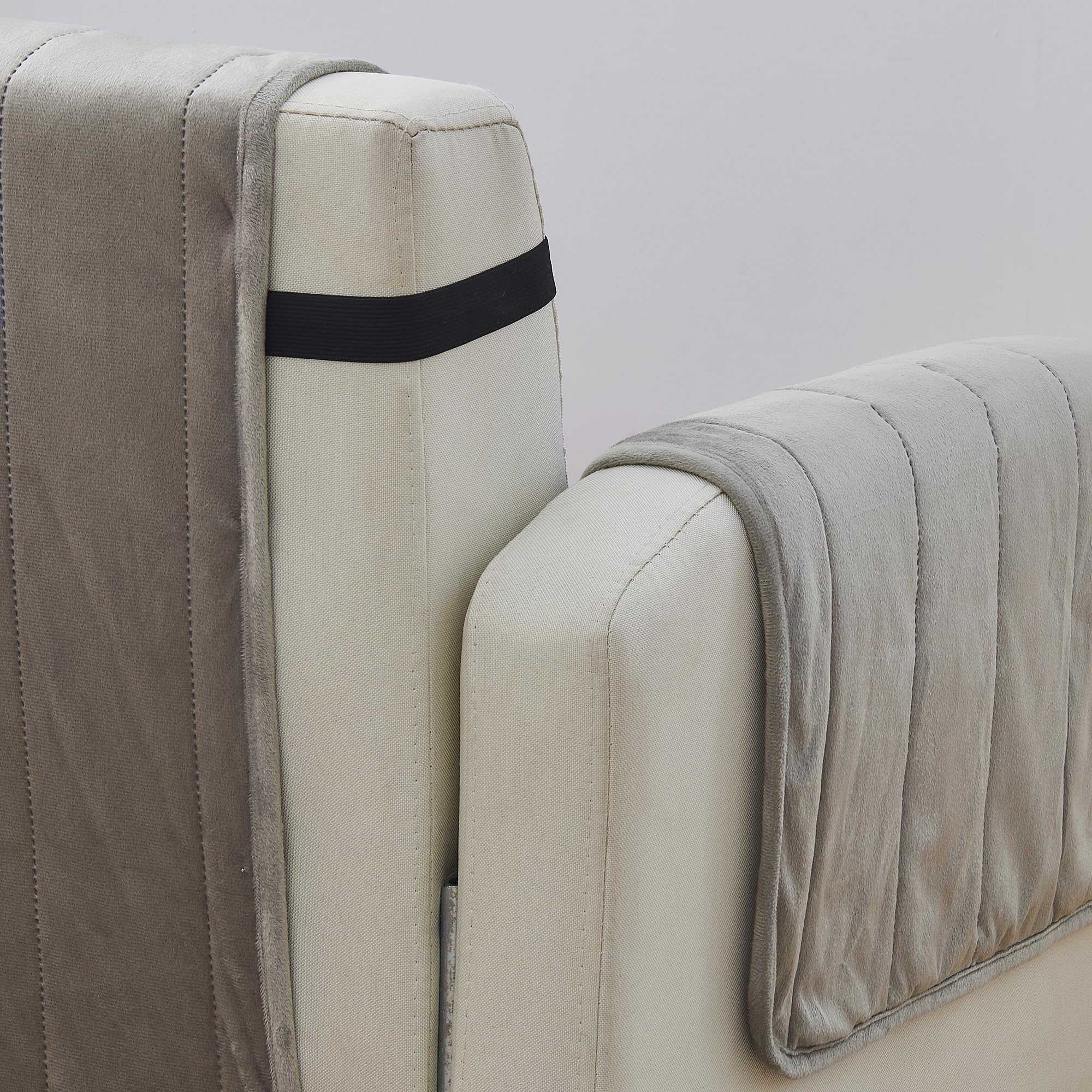 Great Bay Home Velvet Chair Cover - Washable Slipcover Furniture Protector with Elastic Straps - Furniture Cover for Dogs, Kids, and Pets - Stitched Detail (Wild Dove Grey)