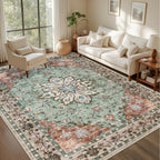 ExpediX 10x14 Area Rugs Living Room: Washable Rug for Bedroom Brown Green