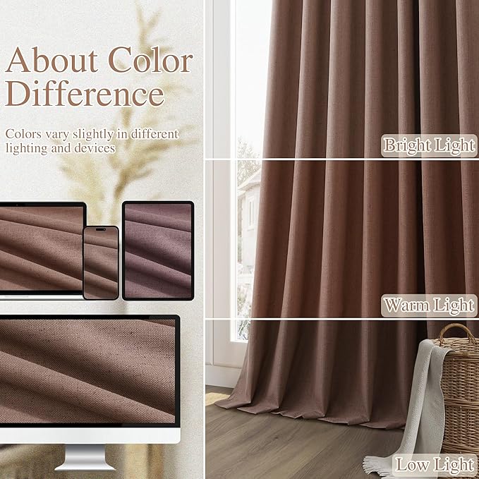 Guken 100% Blackout Curtains 90 Inch Length 2 Panels Set for Living Room Bedroom Back Tab Thermal Insulated Black Out Linen Drapes Room Darkening Cappuccino,52x90